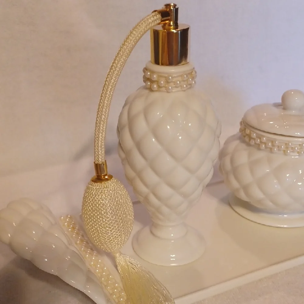 Vanity Tray Set Vintage Porcelain Tray Jar And Perfume Spritzer